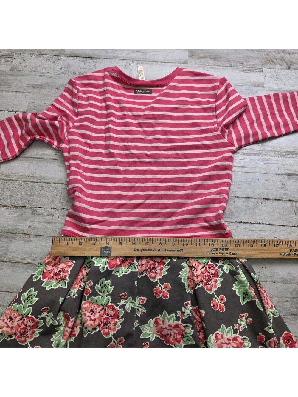 Matilda Jane Fit And Flare Dress Women's Size XS Pink Stripes Floral 3/4 Sleeves - Picture 4 of 5